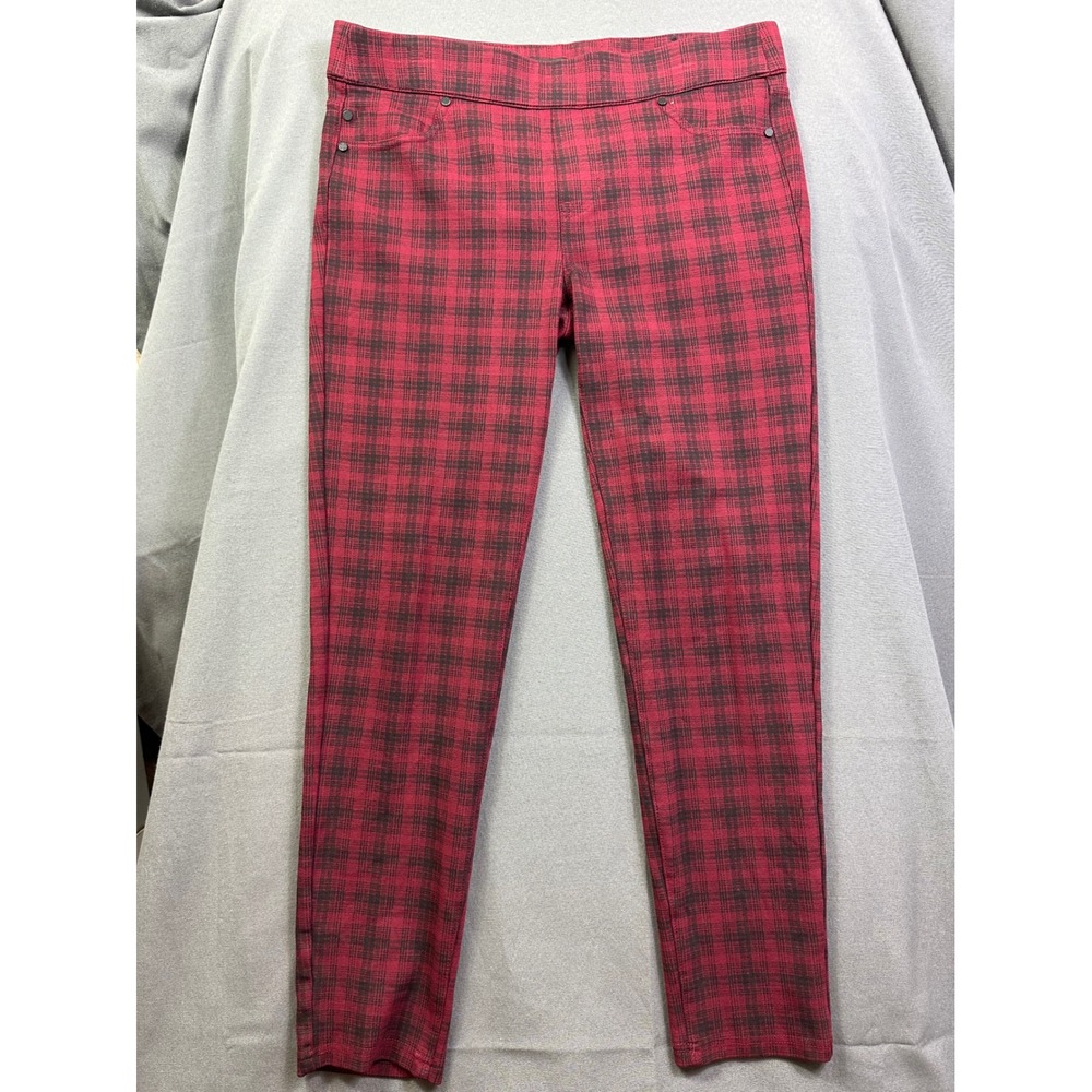 Liverpool Jeans Company Red Black Plaid Pull On Leggings Skinny Pant Women SZ 12 - Picture 3 of 15